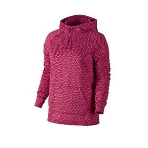 Nike Therma Fit Hoodie Womens Size L Pink Polka Dots Oversized Pocket Athleisure